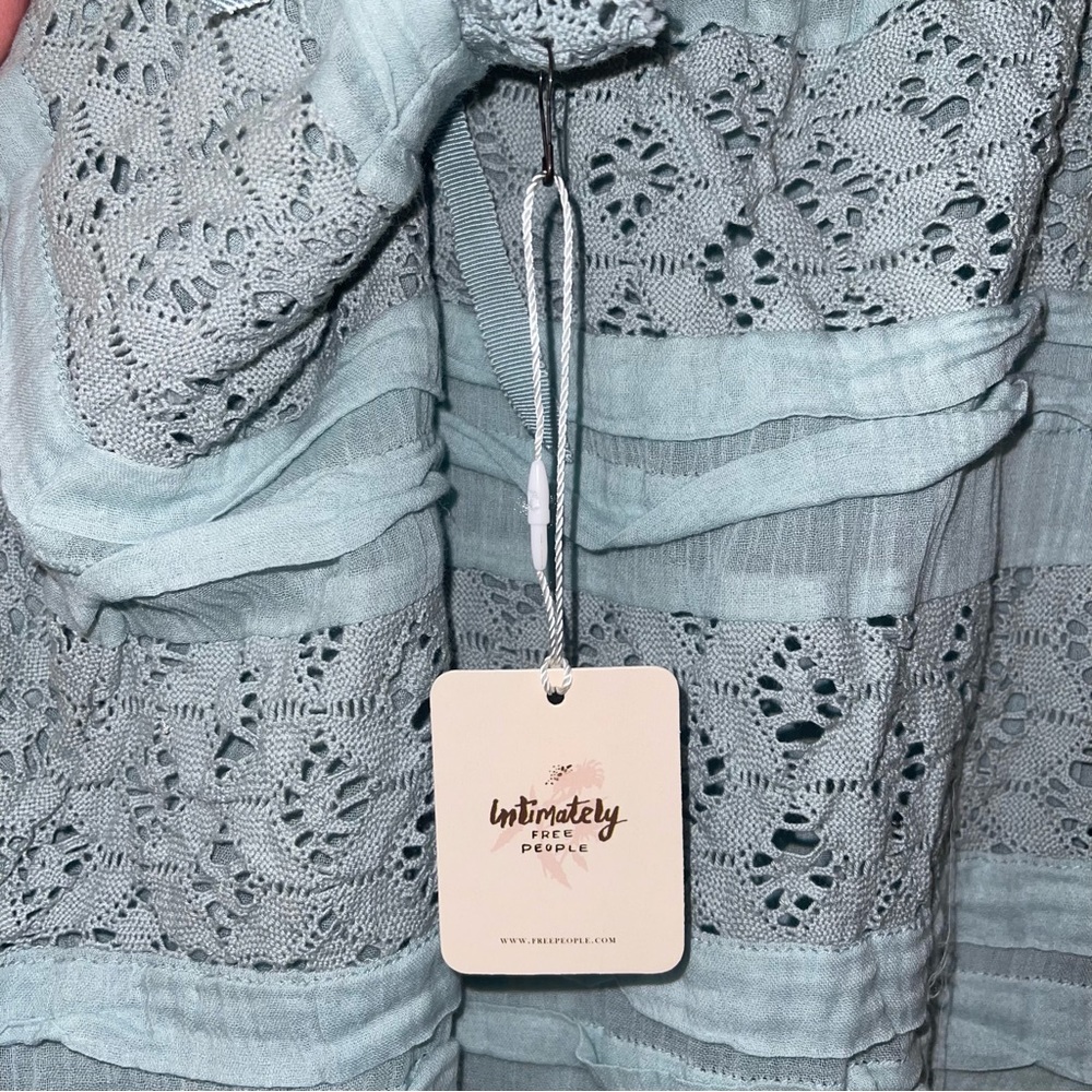 New Free People FP One Shailee Slip Dress Lace Mint Sky Blue Green Cotton Medium - Picture 10 of 11